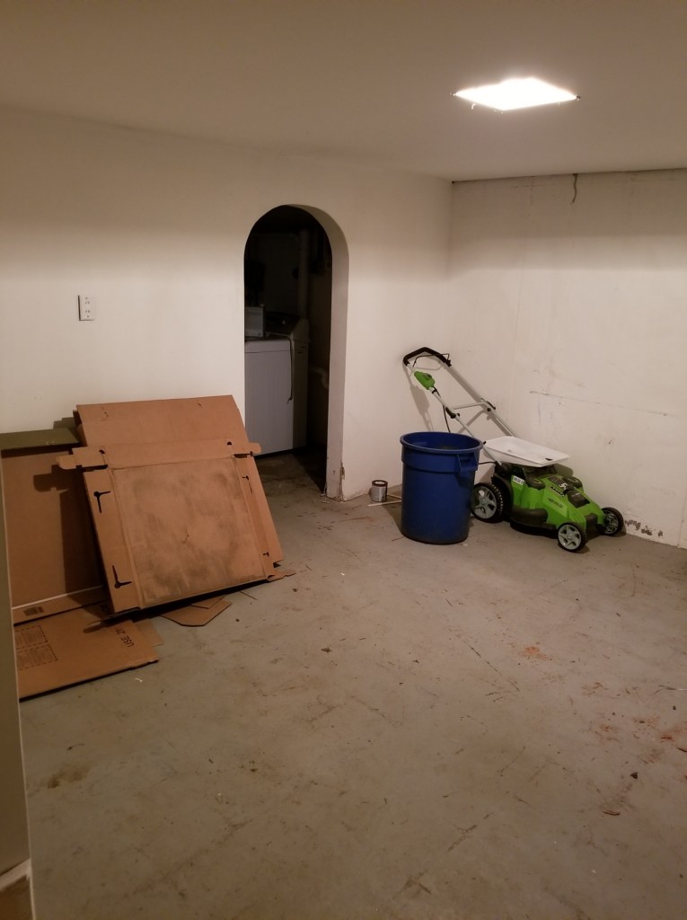 Finished basement from the bottom of the steps